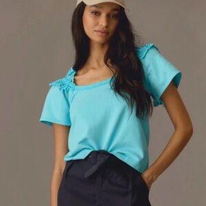 NWT Anthropologie Pilcro Turquoise Eyelet Ruffle Blouse XL
